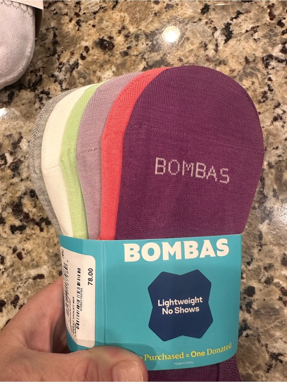 Bombas Lightweight Seamless Toe No-Show Socks, 6-Pair Pack, Large, Multicolor